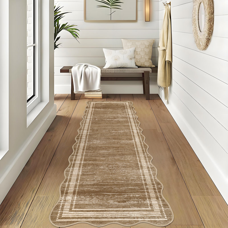 Scalloped Washable Rug Area Rugs for Living Room Modern Rugs Abstract Non-Slip Accent Carpet for Dining Room Home Office Bedroom