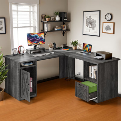Aimaan L-Shaped Computer Desk with Built-In Electrical Outlet