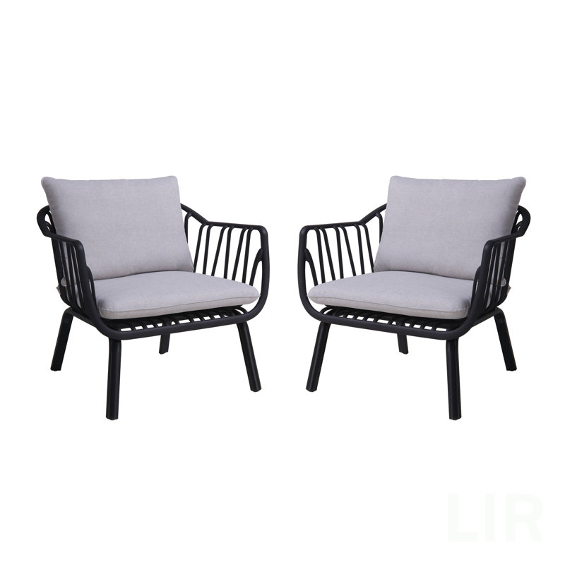 Huron Outdoor PP Club Chair (Set Of 2), Chair, Gray Cushion/Black Frame