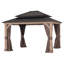 Pavillon de jardin en bois 11 x 13 avec double toit en acier, filets et rideaux - cèdre vieilli Sunjoy