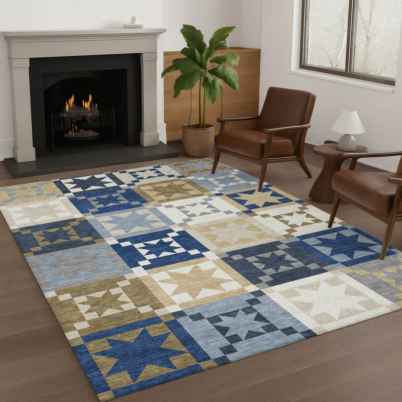Tapis intérieur / extérieur lavable à la machine Chantille ACN2538, Marine, Rectangle 10 pi x 14 pi