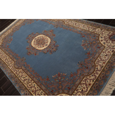 6x9 Hand Knotted Wool Blue French Aubusson Savonnerie Traditional Plush Pile Rug