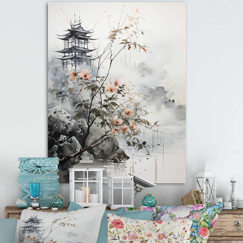 Art asiatique, oiseau Sumi, sérénité - impression, H 32 po x l 16 po x P 1 po, Toile tendue