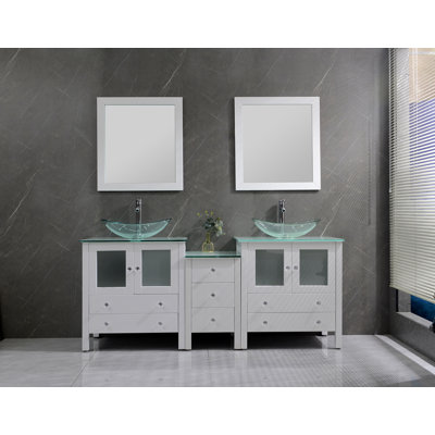 Jahziah 74.5'' Double Bathroom Vanity with Tempered Glass Top