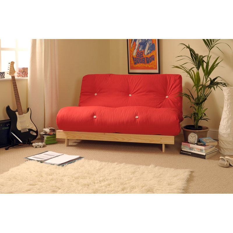 Arlete Upholstered Futon And Mattress, Red, 76cm H x 120cm W x 78cm D
