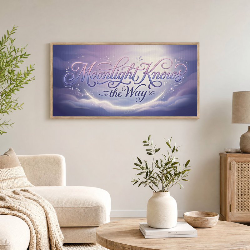 Moonlight Knows the Way Text With Crescent Moon Canvas Wall Art