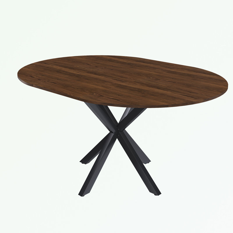 Table de salle à manger ronde extensible avec base en acier, Noyer / noir