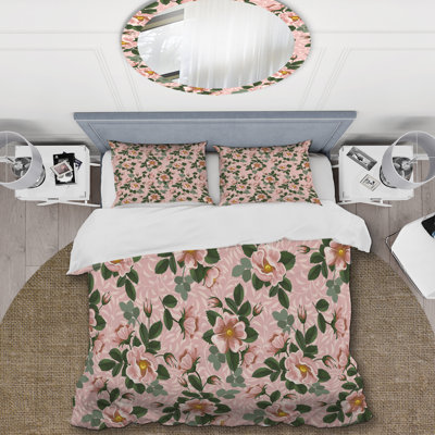 Pink/Green Microfiber Duvet Cover Set