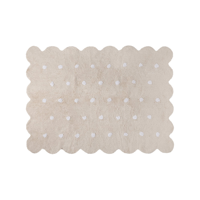 Biscuit Cotton Polka Dots Area Rug in White/Pink