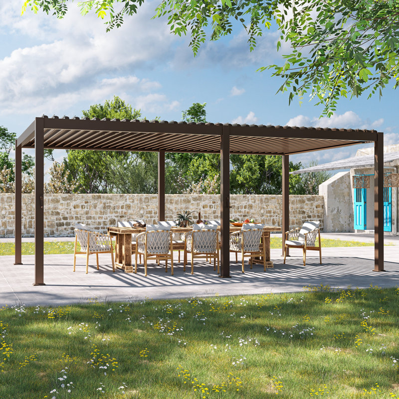 Double-layer Louvered Pergola, Double Aluminum Louvers, Full Aluminum Frame, Adjustable Roof, Durable, 12 ft x 20 ft