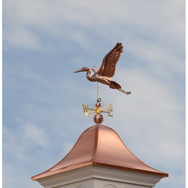 Elegant Blue Heron 24" Rooftop Weathervane in Polished Copper