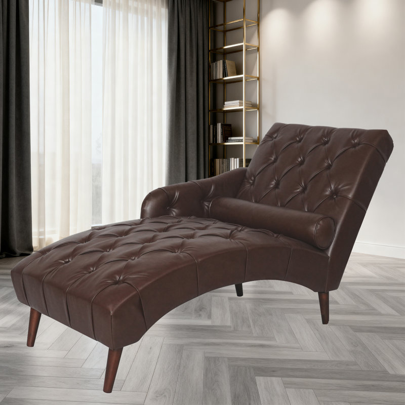 Chaise longue capitonnée en similicuir avec coussin, Marron foncé