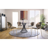 Vortex Round Table with Glass Top and Central Metal Base