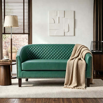 Curved Faux Leather Two-Seater Sofa With Solid Wood Frame