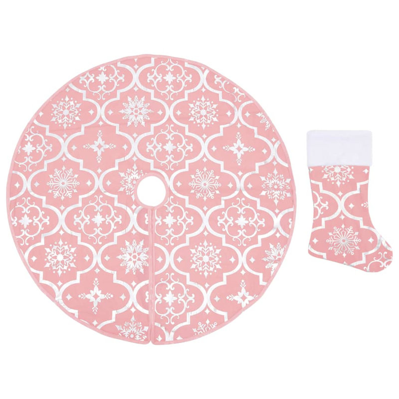 Kimber Luxury Christmas Tree Skirt with Sock, Pink, 90 cm