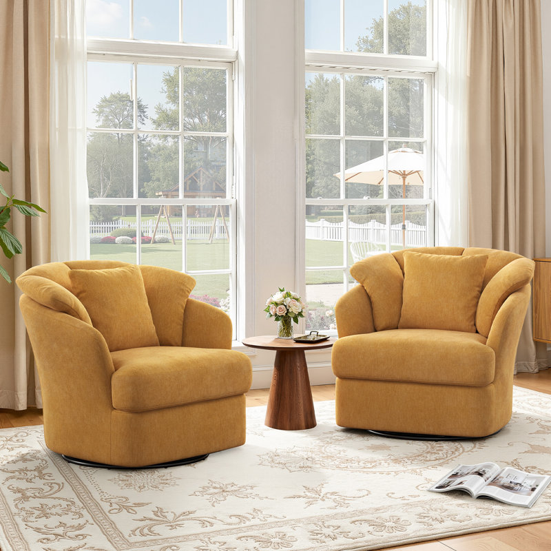 Metal Ring Barrel Chairs Mid Century Modern Fabric Accent Chairs, Swivel Barrel Chairs With Soft Padded Armrest