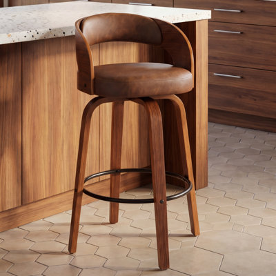 Tabouret de comptoir pivotant moderne de 26 po avec cadre en bois cintré