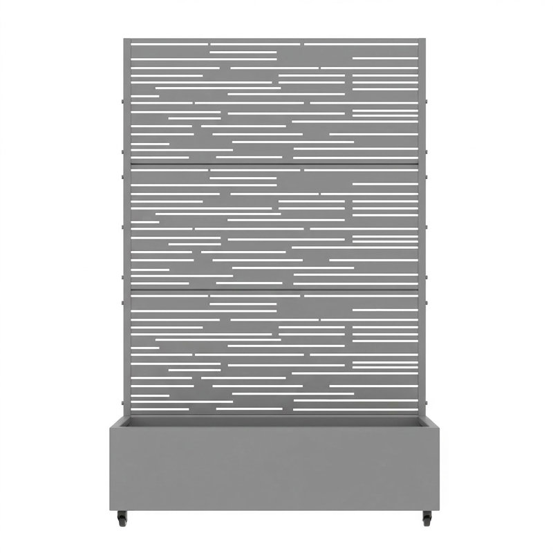 6 ft. H x 4 ft. W Metal Planter Box privacy screen Garden Bed with Trellis and Wheels - Gray, Gray