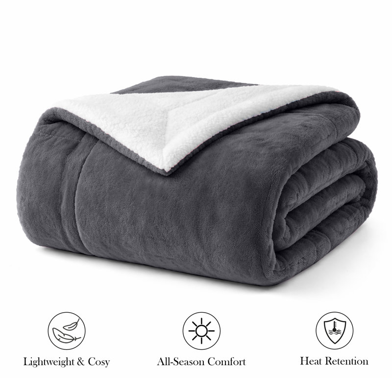 Couverture épaisse réversible en molleton Sherpa, Simple (60 po x 80 po), Gris