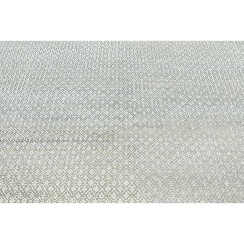 High-Quality Hand-Knotted Ivory And Silver Area Rug, Rectangle 12' x 15'