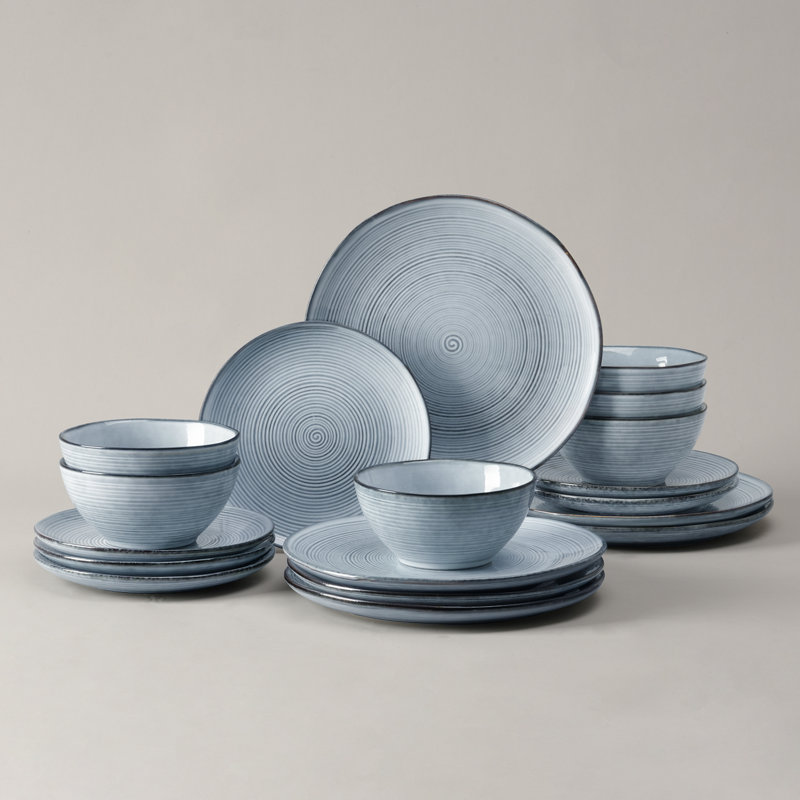 Services de vaisselle 18 pièces, assiettes et bols pour 6 personnes Famiware, Bleu perle