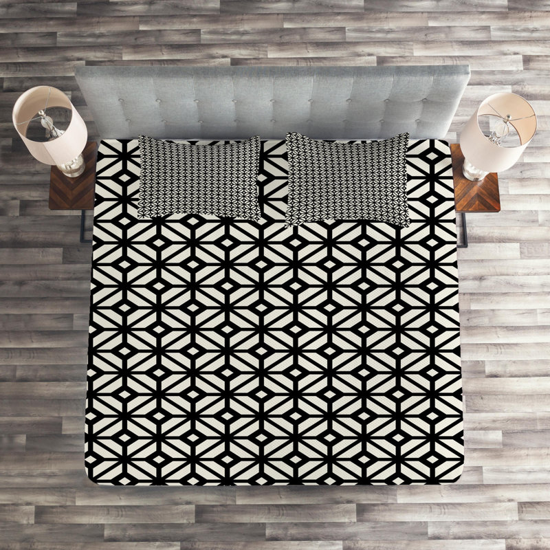 Modern & Contemporary Geometric Shapes Coverlet, King Bedspread + 2 Shams