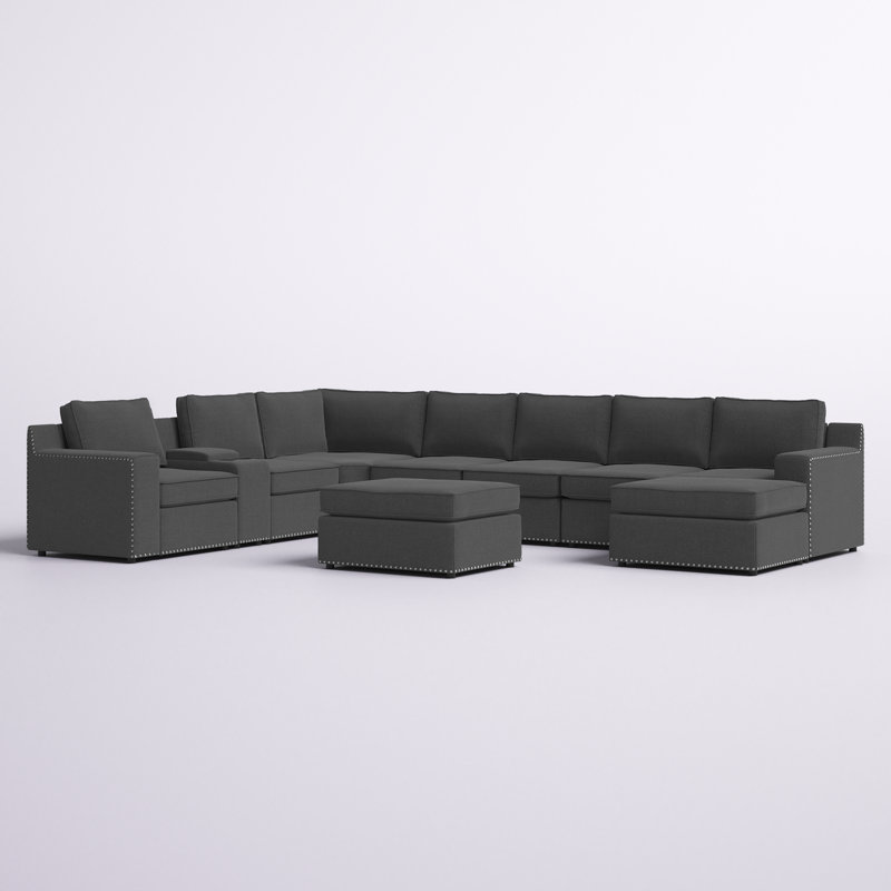 Arhab Upholstered U-Shaped Sectional Reversible, Dark Gray Polyester Blend