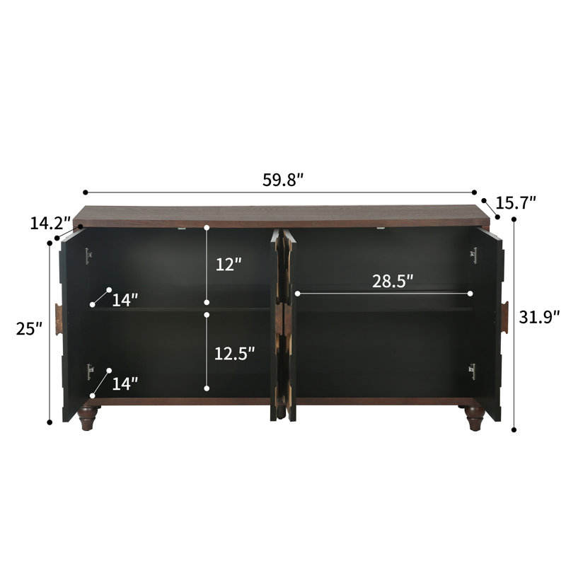 Buffet avec armoire d'appoint moderne en nid d'abeille 59,8 x 15,7 x 31,9 po