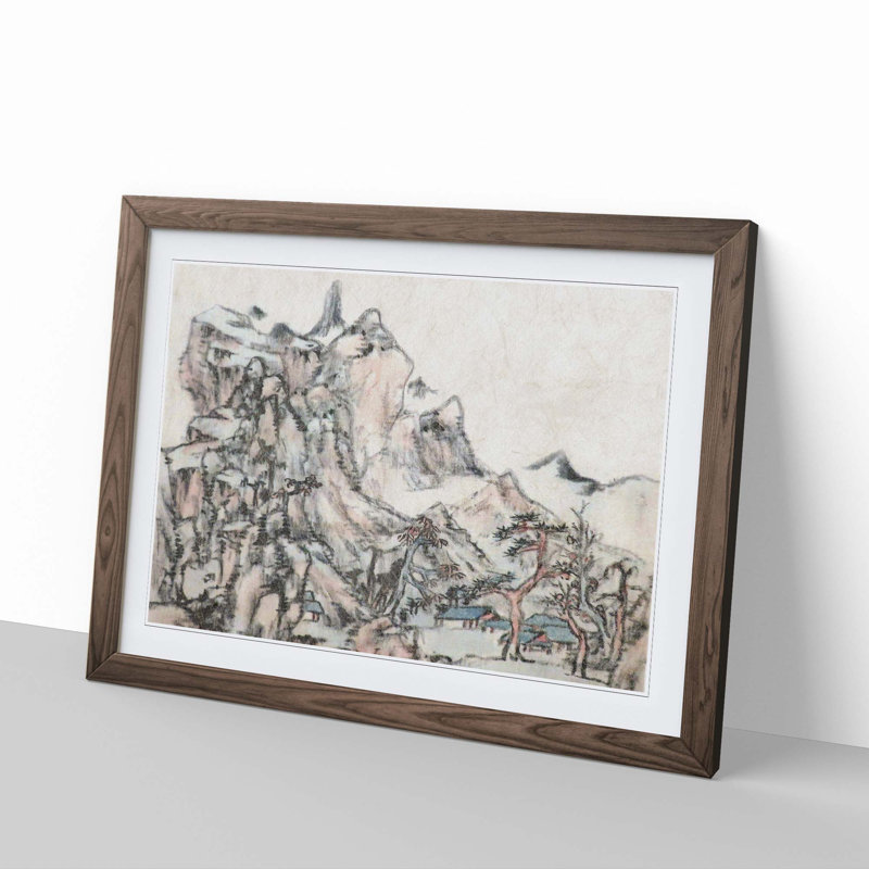 Mountain Landscape by Bada Shanren - Framed Print, 27cm H x 36cm W x 2cm D, Walnut Framed