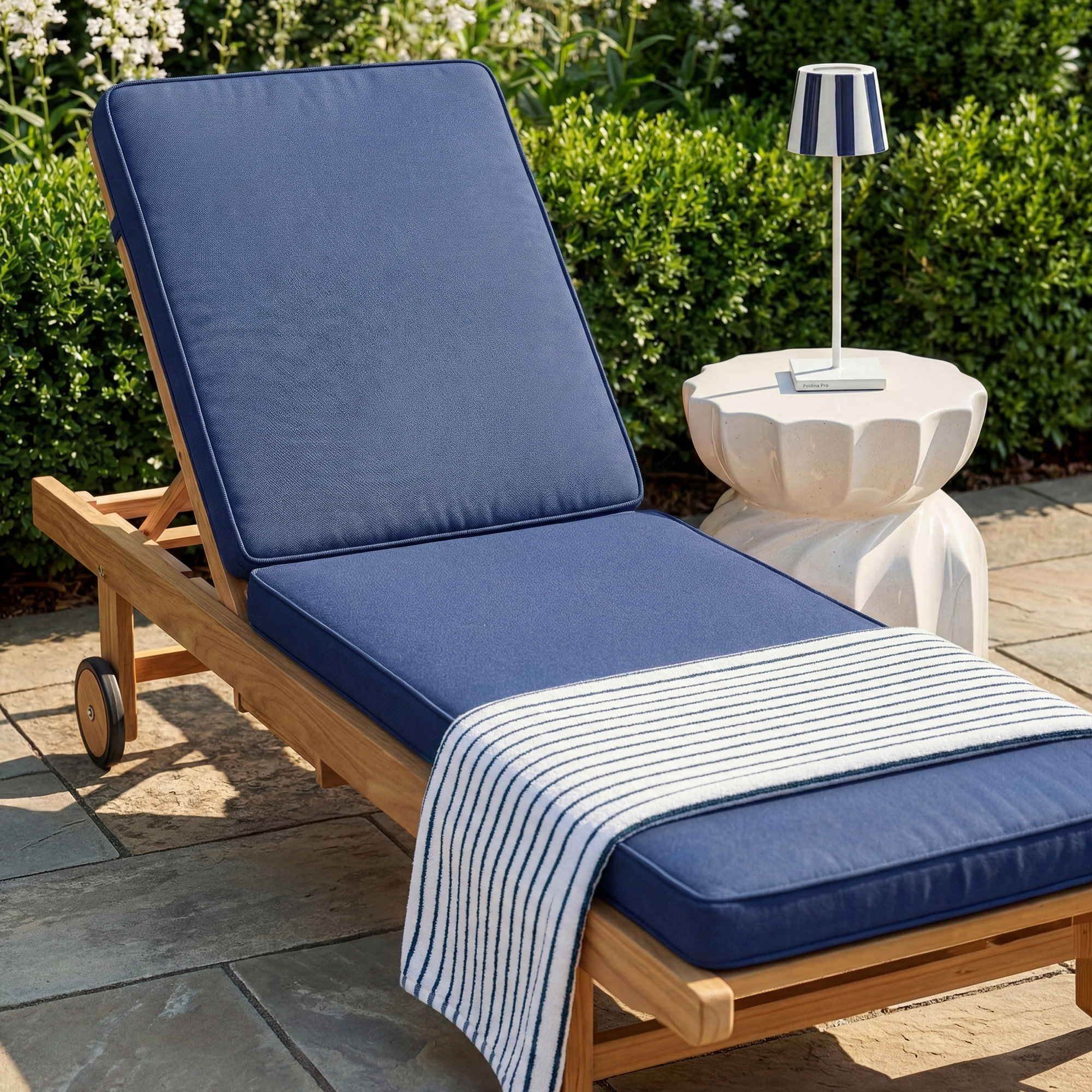 Sunbrella Outdoor Chaise Lounge, Navy Blue, 3" H x 25" W x 79" D