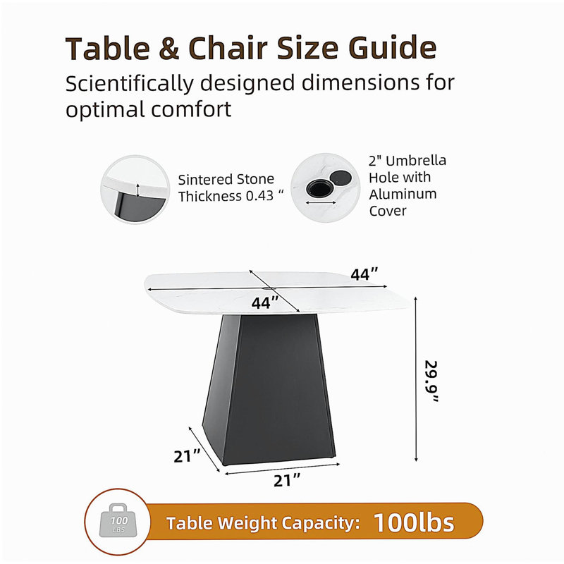 Table de salle à manger carrée d'extérieur 44 po Modern, Blanc