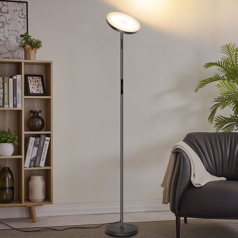 Jernell 68" LED Torchiere Floor Lamp with Touch Control and Remote, Matte Black