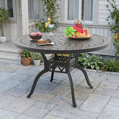 Table de salle à manger d'extérieur ronde en aluminium moulé de 120 cm (47,24 po) avec motif décoratif