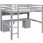 Lit mezzanine double en bois gris avec bureau, station de rangement et station de chargement, tiroirs-332391103