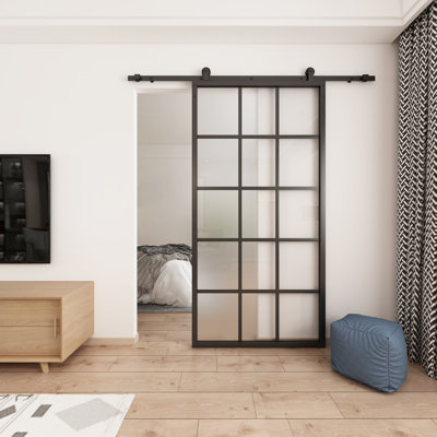 Portes de grange coulissantes en verre sans quincaillerie d'installation