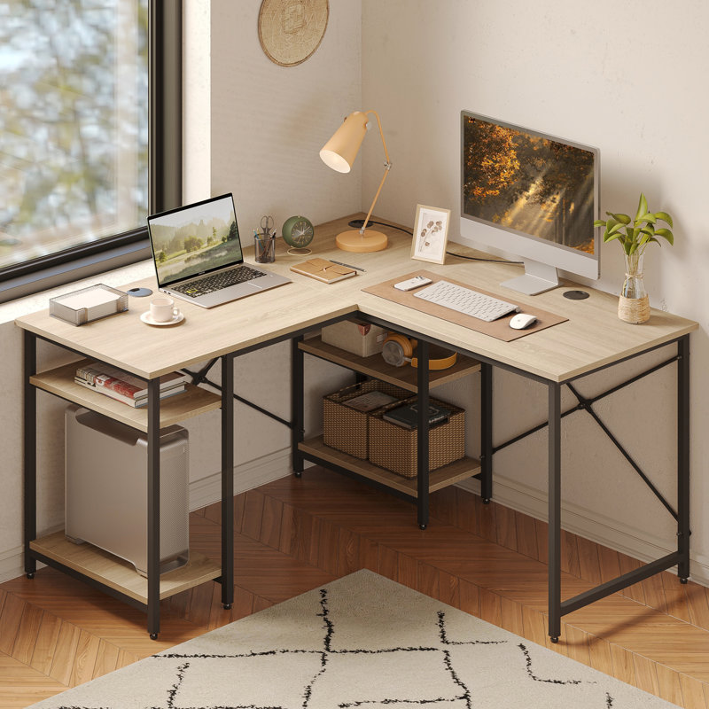 L-Shape Computer Desk, Light Oak