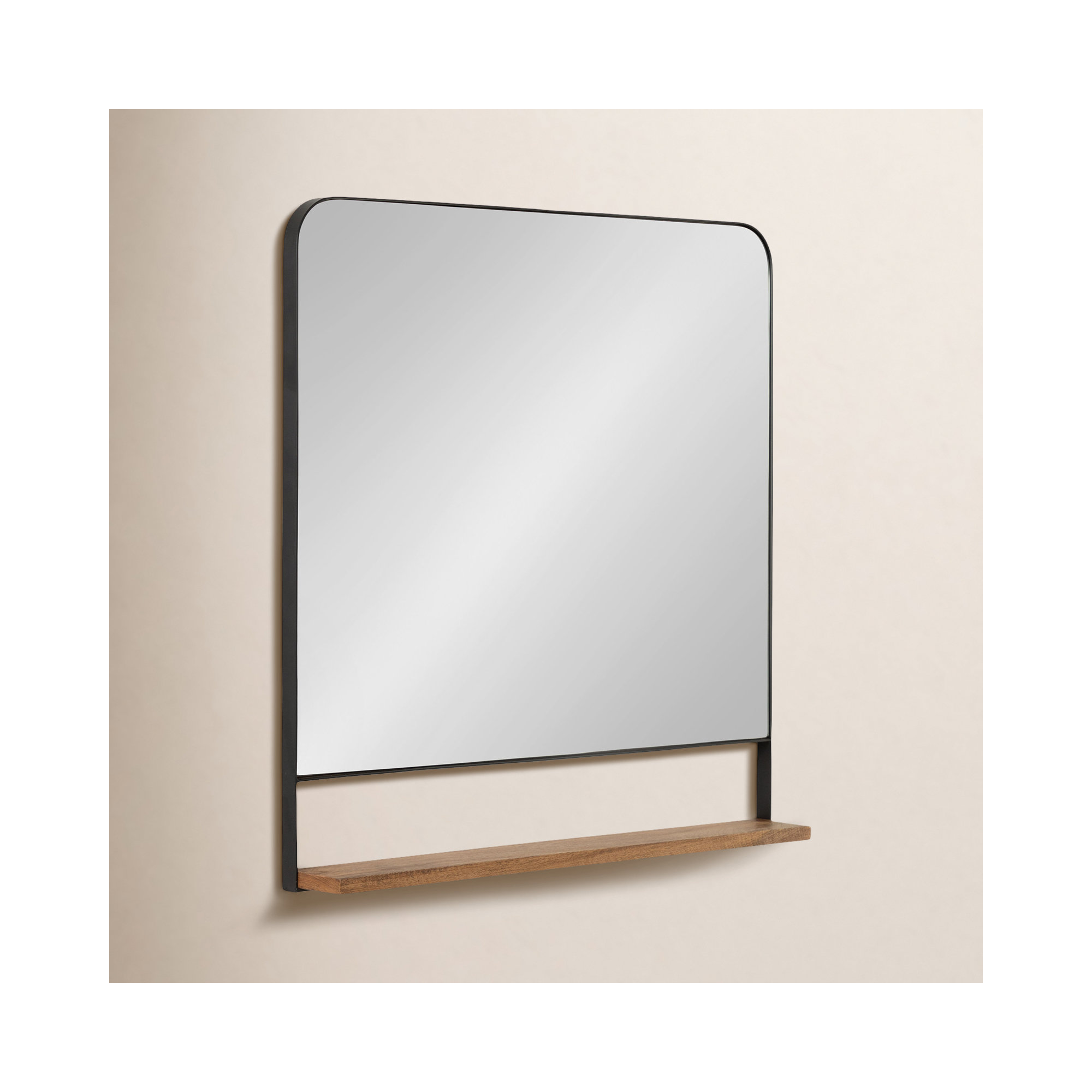 Branchville Metal Wall Mirror with Shelf, Square, White and Black, 20" x 34"
