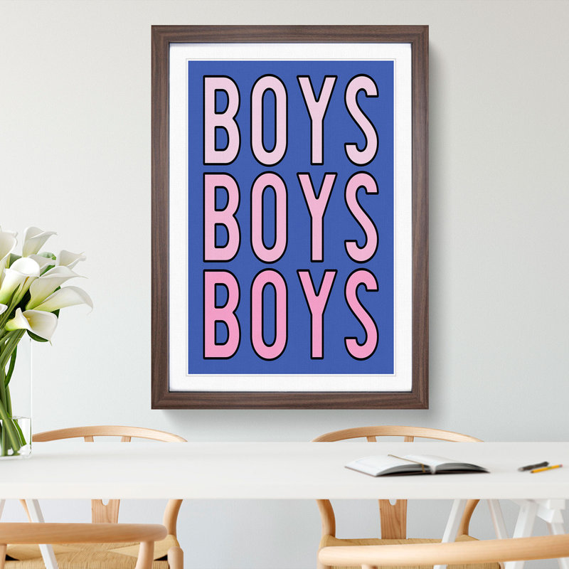 Boys Boys Boys - Picture Frame Typography, Walnut, 36cm H x 27cm W x 2cm D