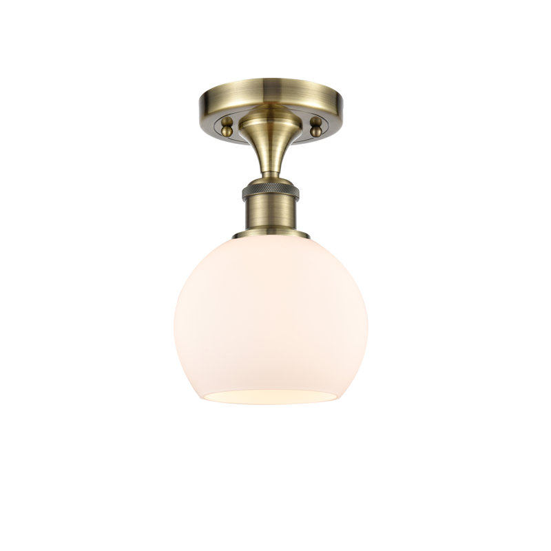 Cindi Glass Semi Flush Mount, Antique Brass, Matte White, 9.88" H x 6" W x 6" D