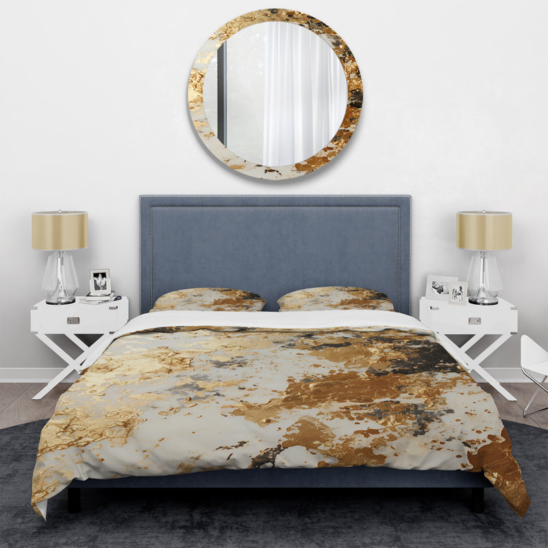 Ensemble de housse de couette blanc et or Champagne Flow I - Champagne, Housse de couette pour grand lit