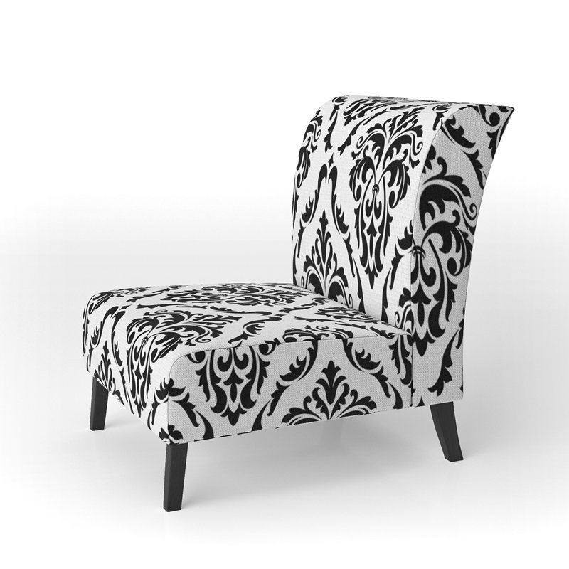 Black And White Damask - Upholstered Patterned Accent Slipper Chair