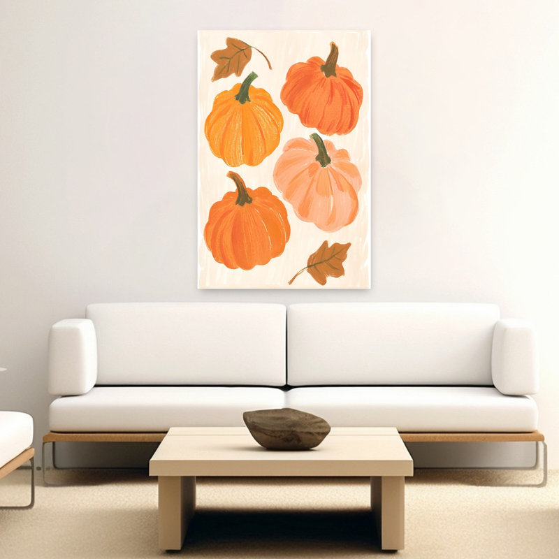 «Painted Autumn Pumpkins», impression d'art abstrait paysage rustique organique, H 60 po x l 40 po