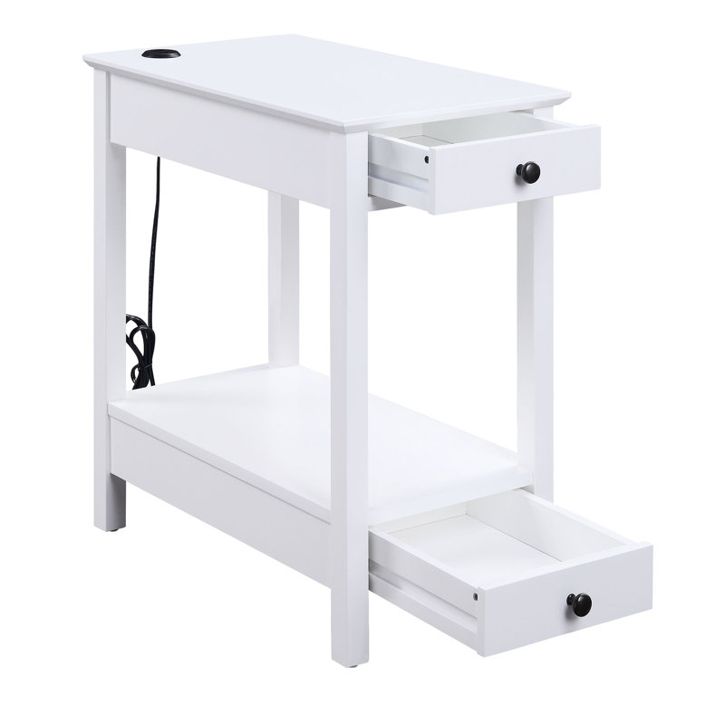 Élégante table de rangement blanche avec port, 2 tiroirs et une conception rectangulaire fonctionnelle