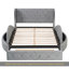 Lit plateforme tapissier en velours avec tête de lit à oreilles, 1 grand tiroir et 2 tabourets de rangement latéraux (gris)-1679337057