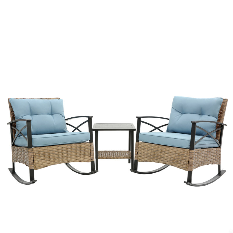 Ensemble de chaises berçantes 3 pièces, Bleu