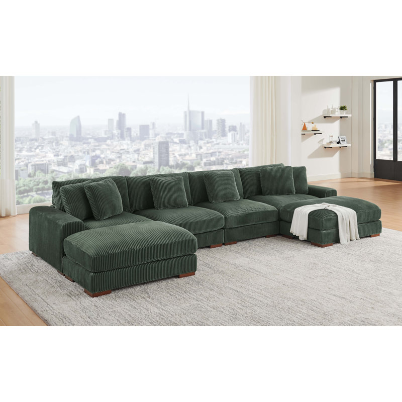 Corduroy U-Shaped Sectional Symmetrical, Hunter Green Corduroy