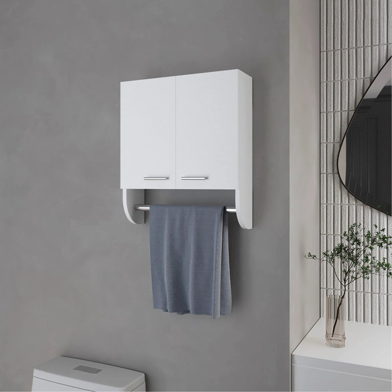 Armoire de salle de bain avec porte-serviettes blanc - 2 portes, tablettes, fixation murale, panneau de particules, H 20,3 po x l 17,4 po P 5,1 po
