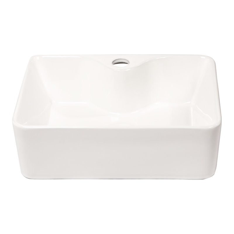 Ceramic Rectangular Vessel Bathroom Sink 16"X12" - Modern Style, White, Low Water Absorption Finish Stain Design, White For