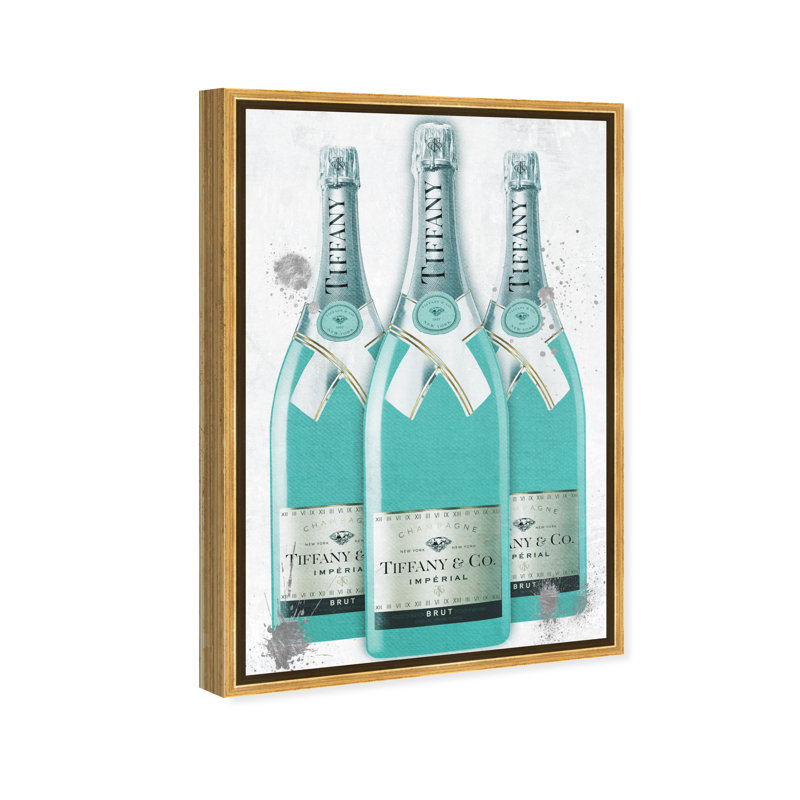 Diamants et bulles champagne - impression sur toile, H 24 po x l 16 po, Toile avec cadre doré