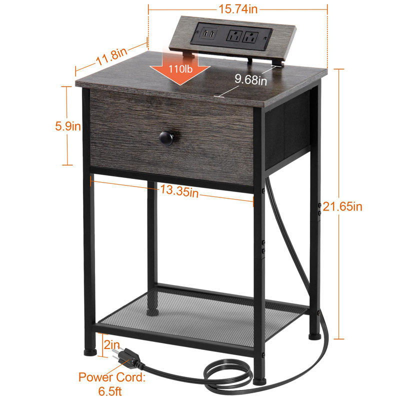 Ensemble de 2 tables de chevet, Gris foncé